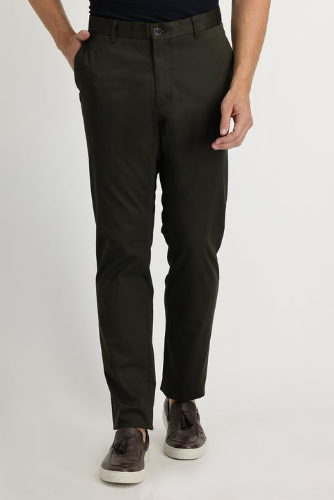 Mid Khaki Regular Fit Standard Cut Sateen Lycra Canvas / Chino Trousers