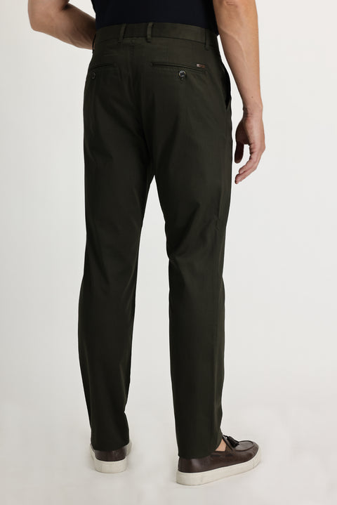 Mid Khaki Regular Fit Standard Cut Sateen Lycra Canvas / Chino Trousers