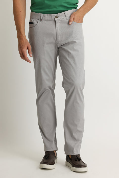 Light Grey Regular Fit Standard Cut Lycra Canvas / Chino Trousers