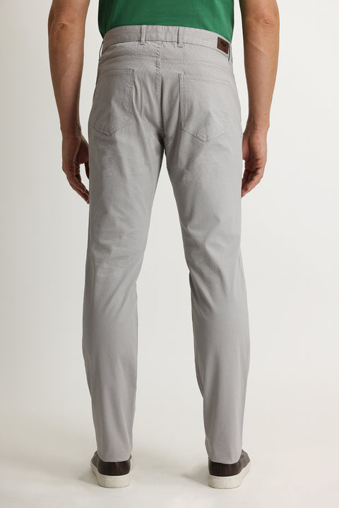 Light Grey Regular Fit Standard Cut Lycra Canvas / Chino Trousers