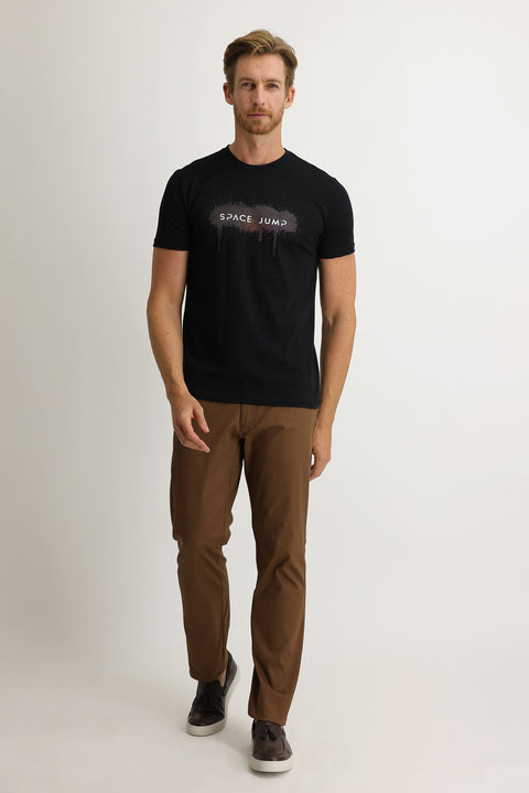 Medium Brown Relaxed Fit Patterned Lycra Canvas / Chino Trousers