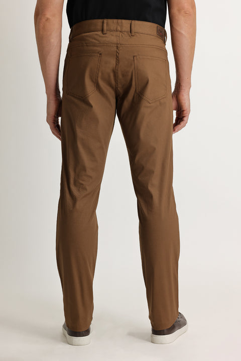 Mid Coffee Regular Fit Standard Cut Lycra Canvas / Chino Trousers