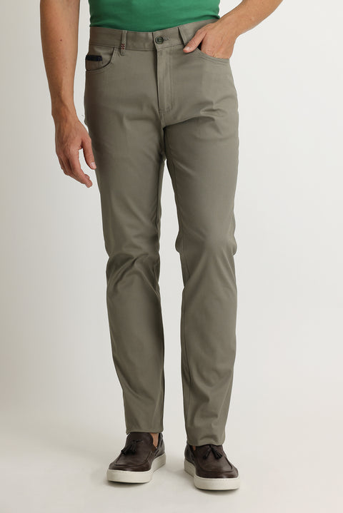 Light Khaki Slim Fit Patterned Stretch Canvas / Chino Trousers