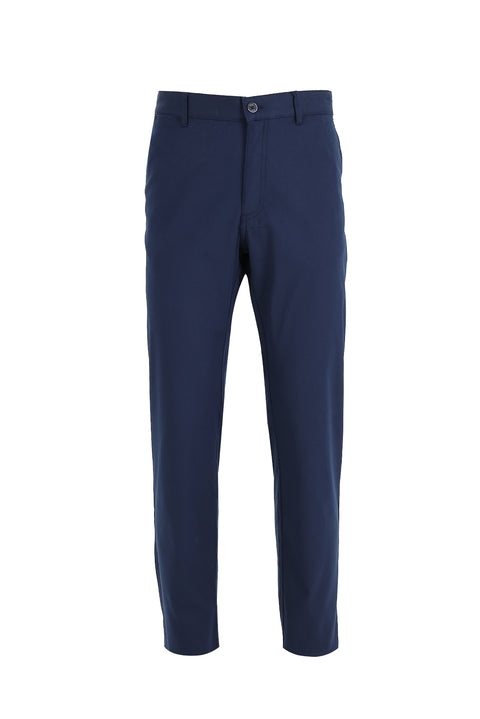Mid Navy Regular Fit Standard Cut Eyelet Lycra Canvas / Chino Trousers