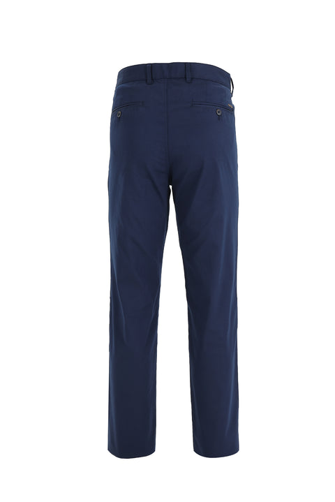 Mid Indigo Relaxed Fit Eyelet Lycra Canvas / Chino Trousers