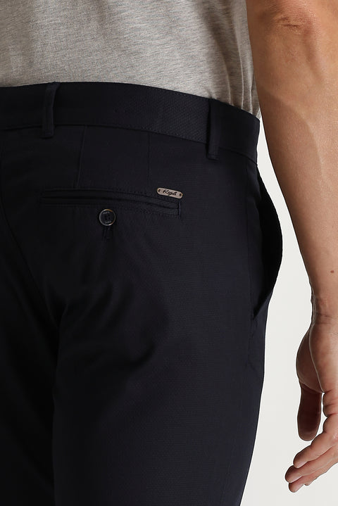 Dark Navy Relaxed Fit Eyelet Lycra Canvas / Chino Trousers