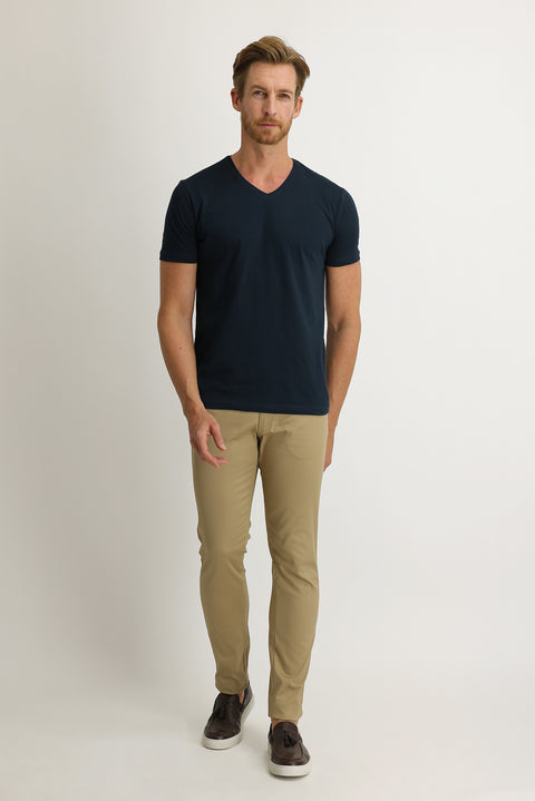 Light Camel Slim Fit Skinny Eyelet Lycra Canvas / Chino Trousers