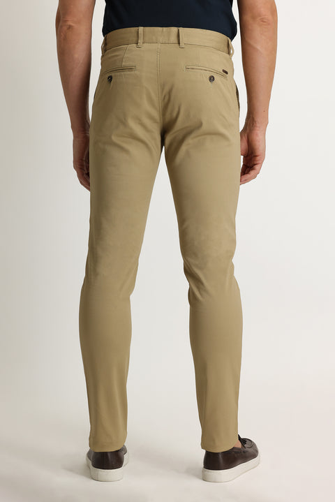 Light Camel Regular Fit Standard Cut Eyelet Lycra Canvas / Chino Trousers