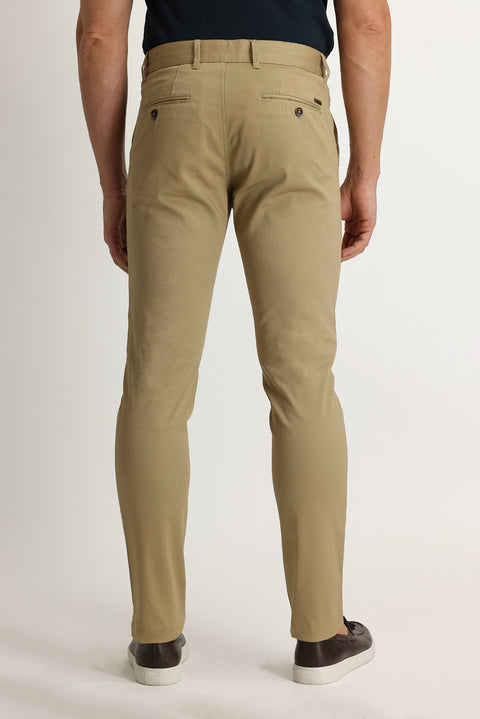 Light Camel Regular Fit Standard Cut Eyelet Lycra Canvas / Chino Trousers