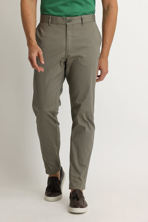 Sage Green Relaxed Fit Eyelet Lycra Canvas / Chino Trousers