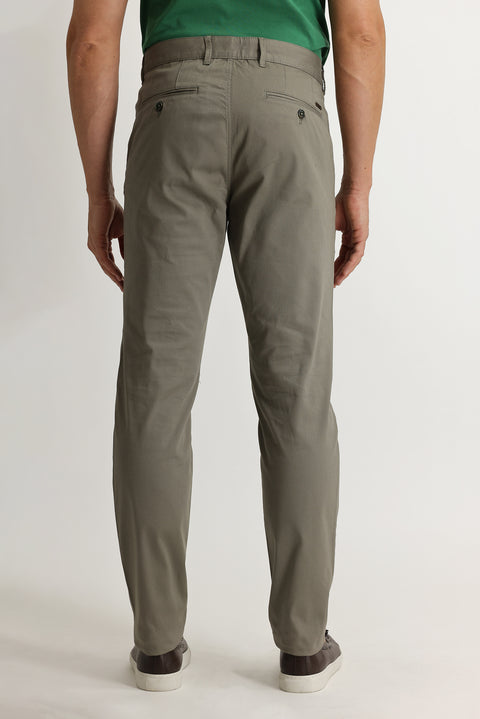 Sage Green Relaxed Fit Eyelet Lycra Canvas / Chino Trousers