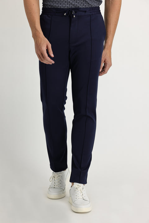 Koyu Lacivert Slim Fit Dar Kesim Beli Lastikli İpli Likralı Pantolon