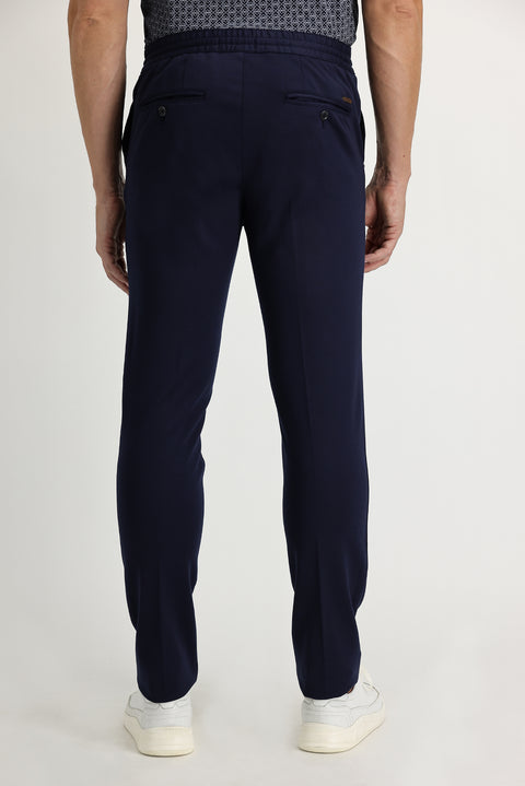 Koyu Lacivert Slim Fit Dar Kesim Beli Lastikli İpli Likralı Pantolon