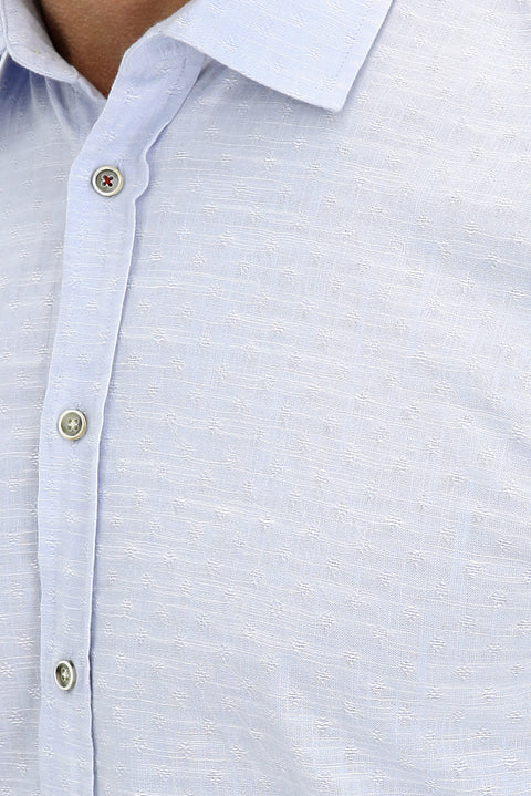 Light Blue Long-Sleeve Patterned Cotton Shirt