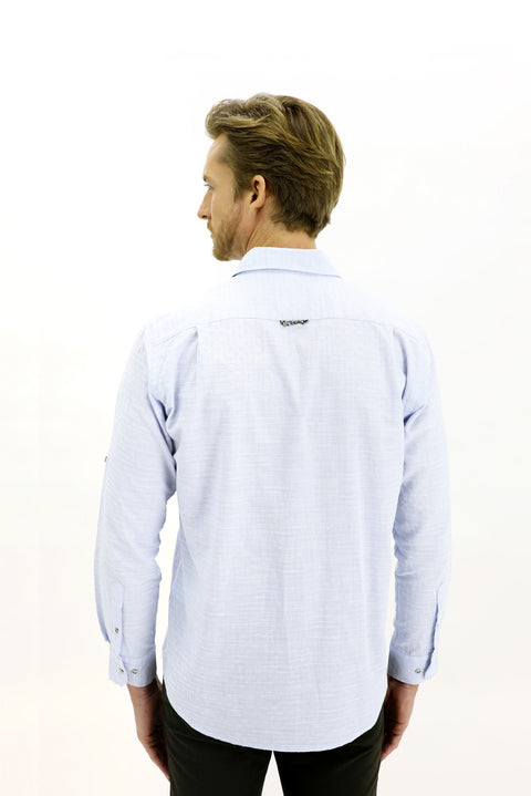 Light Blue Long-Sleeve Patterned Cotton Shirt