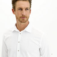 White Long-Sleeve Patterned Cotton Shirt