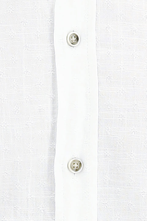 White Long-Sleeve Patterned Cotton Shirt