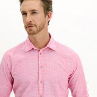 Pink Long Sleeve Regular Fit Patterned Cotton Shirt