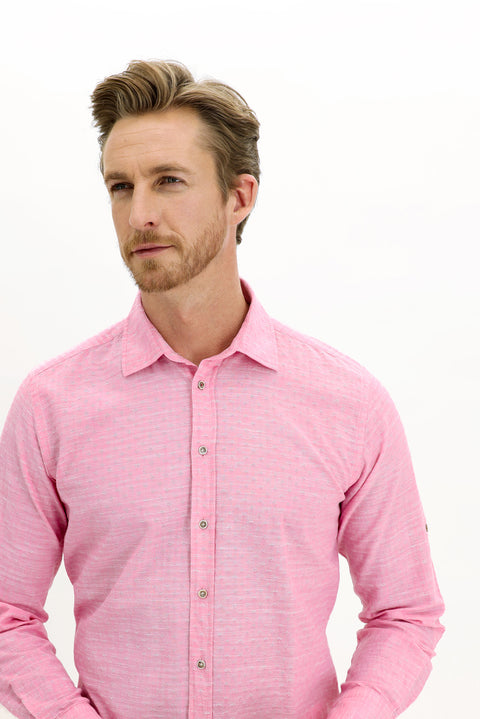 Pink Long Sleeve Regular Fit Patterned Cotton Shirt
