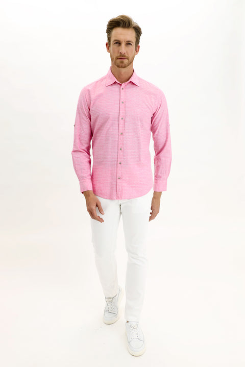 Pink Long Sleeve Regular Fit Patterned Cotton Shirt