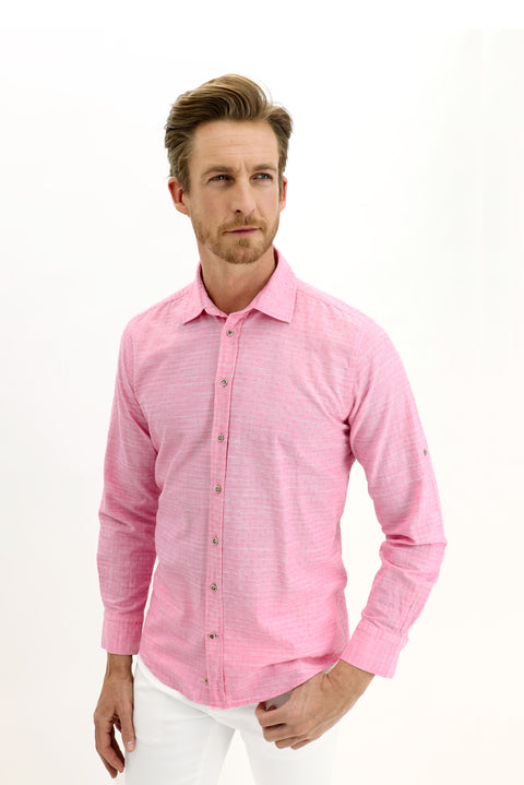 Pink Long Sleeve Regular Fit Patterned Cotton Shirt