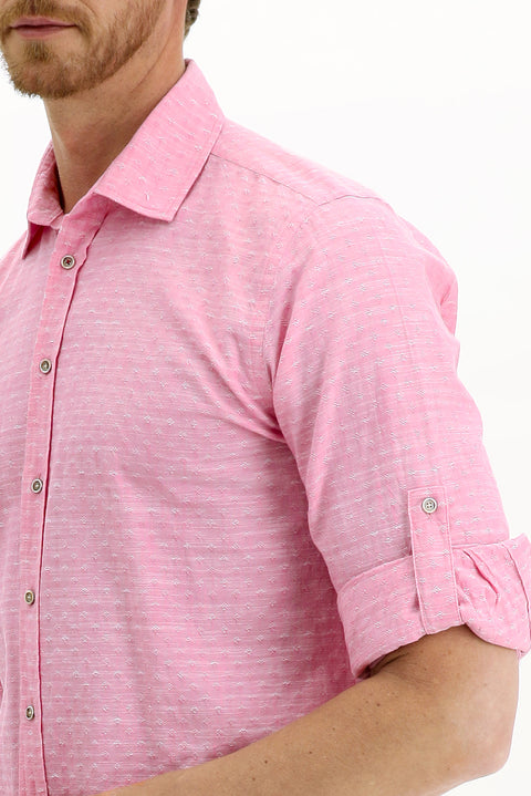 Pink Long Sleeve Regular Fit Patterned Cotton Shirt