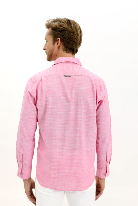 Pink Long Sleeve Regular Fit Patterned Cotton Shirt