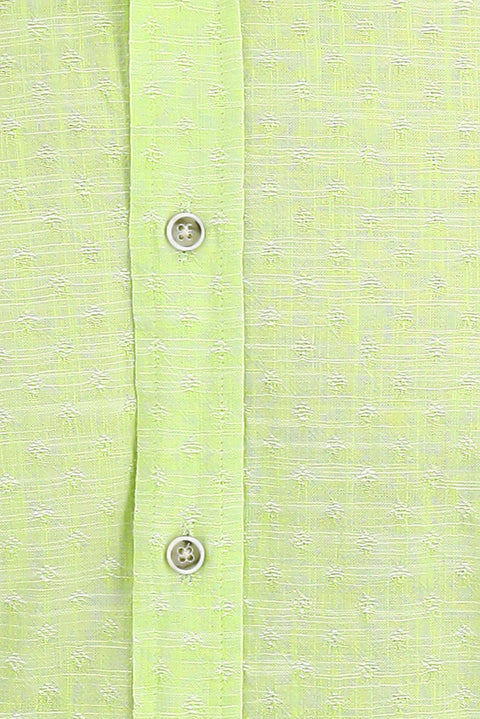 Pistachio Green Long-Sleeve Patterned Cotton Shirt