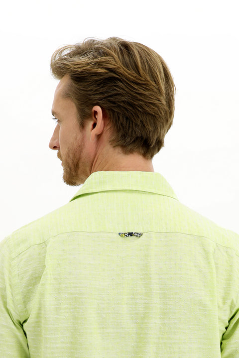 Pistachio Green Long-Sleeve Patterned Cotton Shirt