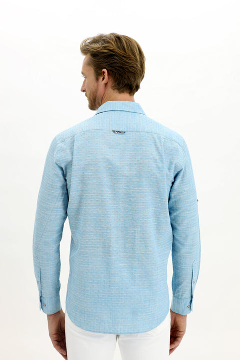 Light Turquoise Long Sleeve Regular Fit Patterned Cotton Shirt