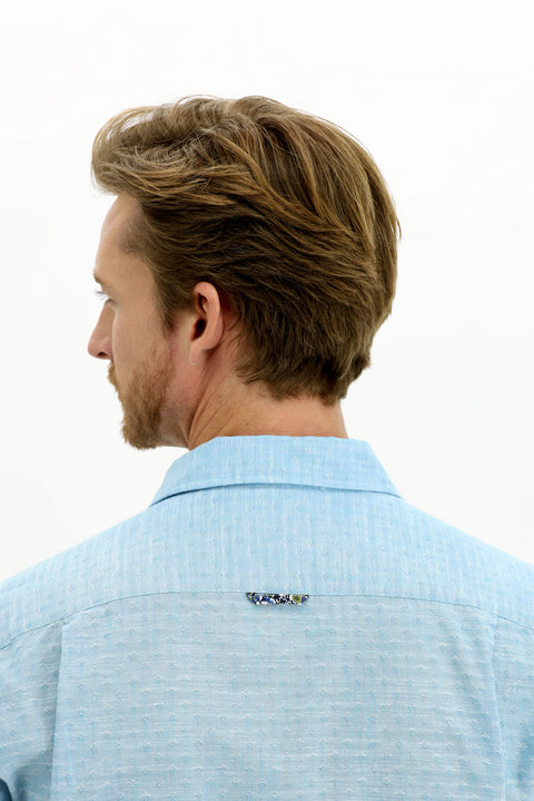 Light Turquoise Long Sleeve Regular Fit Patterned Cotton Shirt