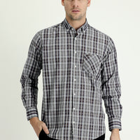 Medium Brown Long Sleeve Regular Fit Plaid Shirt