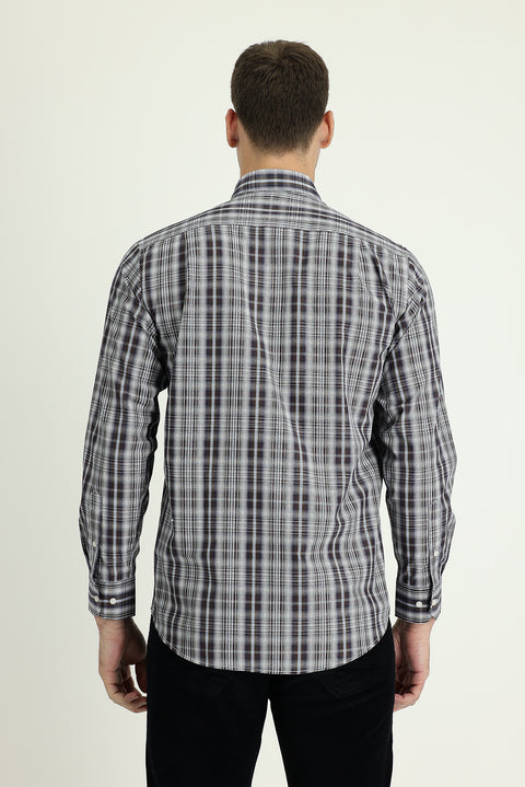 Medium Brown Long Sleeve Regular Fit Plaid Shirt