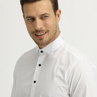 White Long Sleeve Stand Collar Slim Fit Narrow Cut Cotton Shirt