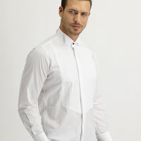 White Long Sleeve Stand Collar Slim Fit Narrow Cut Cotton Shirt