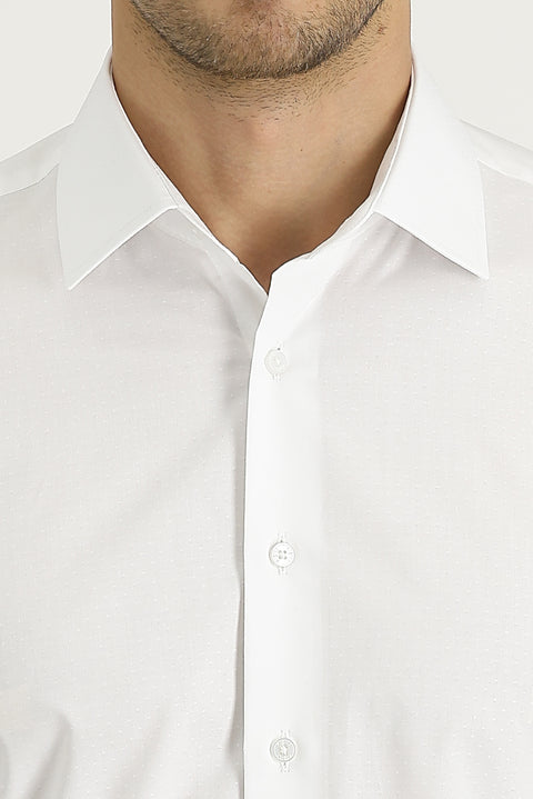 White Long Sleeve Slim Fit Narrow Cut Cuffed Cotton Shirt
