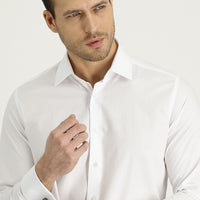 White Long Sleeve Slim Fit Narrow Cut Cuffed Cotton Shirt