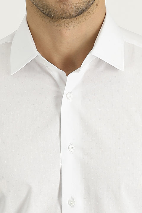 White Long Sleeve Slim Fit Narrow Cut Cuffed Cotton Shirt