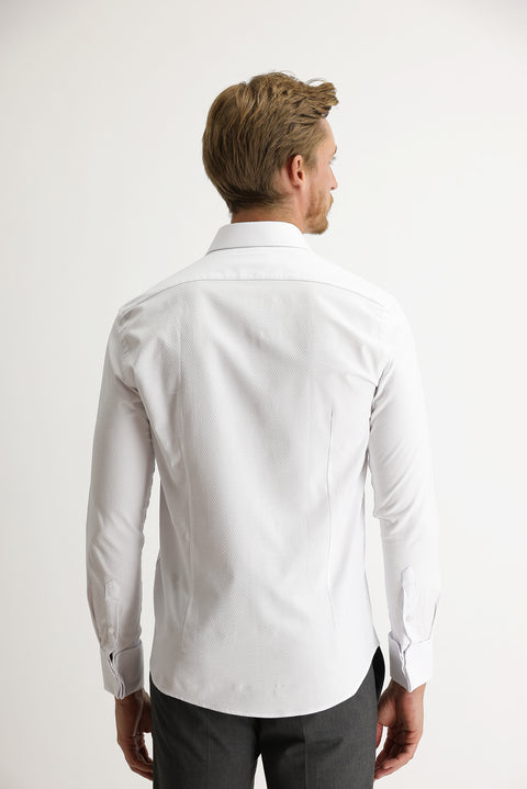 White Long Sleeve Slim Fit Classic Cotton Shirt with Cuffs