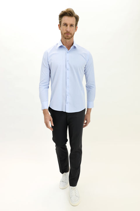 Light Blue Long Sleeve Slim Fit Patterned Shirt