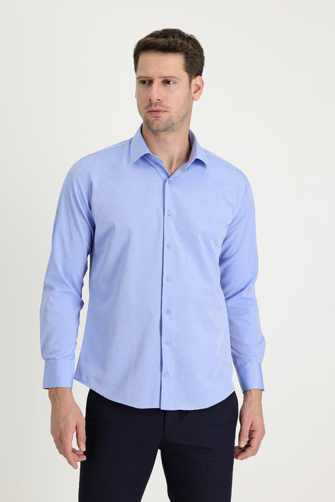 Light Blue Long Sleeve Slim Fit Patterned Shirt