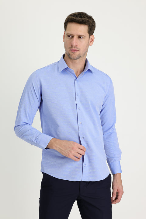 Light Blue Long Sleeve Slim Fit Patterned Shirt