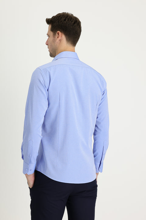 Light Blue Long Sleeve Slim Fit Patterned Shirt