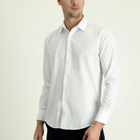 White Long Sleeve Slim Fit Patterned Shirt