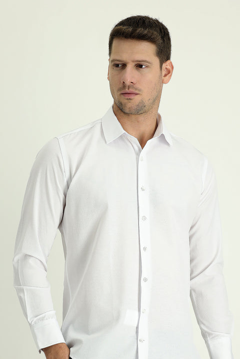 White Long Sleeve Slim Fit Patterned Shirt