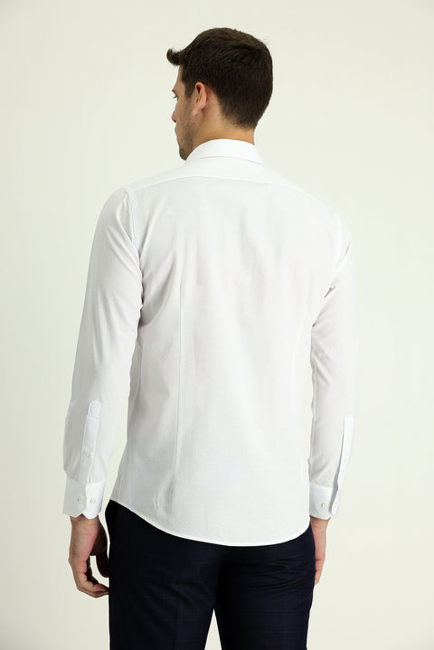 White Long Sleeve Slim Fit Patterned Shirt