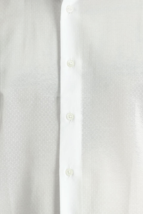 White Long Sleeve Slim Fit Patterned Shirt