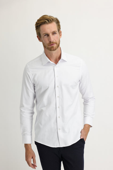 White Long Sleeve Slim Fit Patterned Shirt