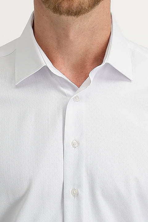 White Long Sleeve Slim Fit Patterned Shirt