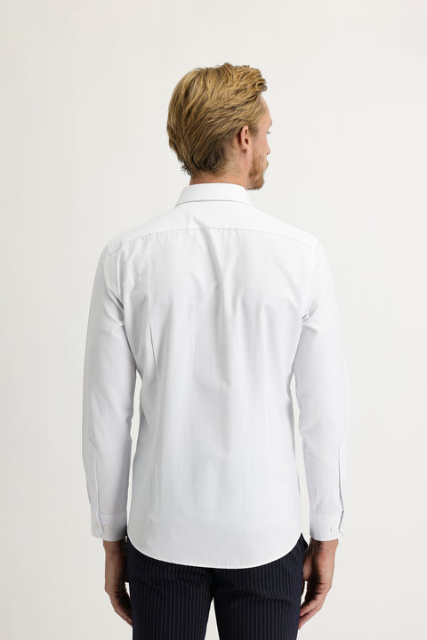 White Long Sleeve Slim Fit Patterned Shirt